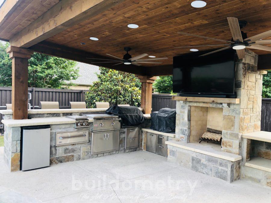 Outdoor kitchen and clearance fireplace