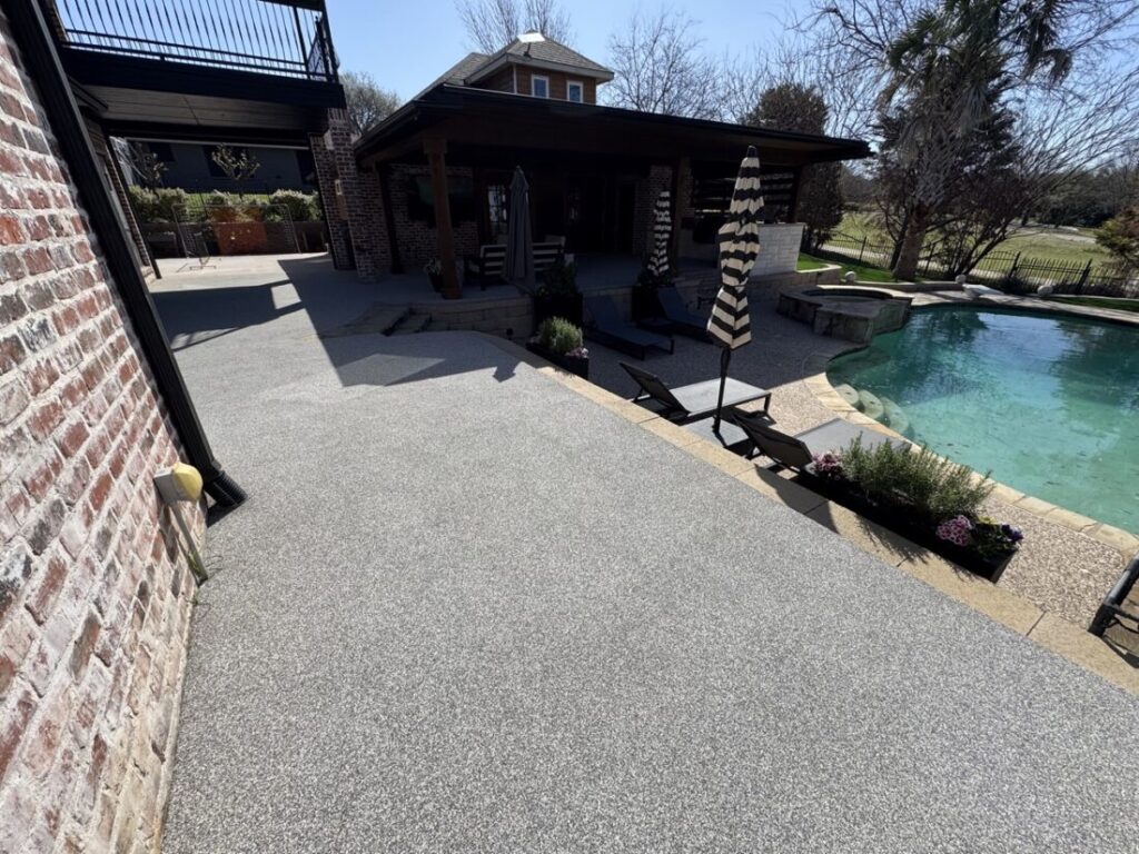 New custom build for outdoor living in Heath, Texas - patio cover, outdoor kitchen, custom wood work and stone work, plus raised beds, turf, and screens.