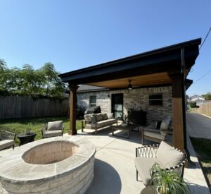 New Custom Patio Cover and Firepit by the experts in outdoor living, Buildeometry in Dallas, TX