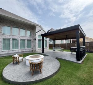 New Custom Outdoor Living Project in Rockwall, TX by the experts at Buildometry - fire pit and pavilion