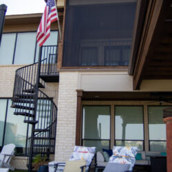 Outdoor living renovation - spiral staircase, screen, pergola