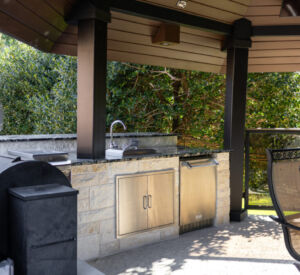 Patio Remodel - Pavilion. Fireplace, Outdoor Kitchen, Concrete stairs,