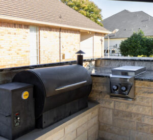 Patio Remodel - Pavilion. Fireplace, Outdoor Kitchen, Concrete stairs,