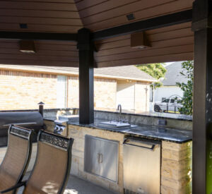 Patio Remodel - Pavilion. Fireplace, Outdoor Kitchen, Concrete stairs,