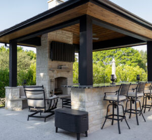 Patio Remodel - Pavilion. Fireplace, Outdoor Kitchen, Concrete stairs,