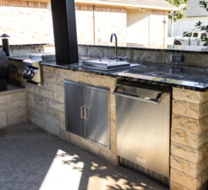 Patio Remodel - Pavilion. Fireplace, Outdoor Kitchen, Concrete stairs,
