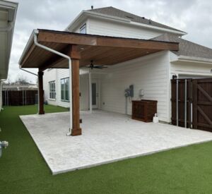 Backyard renovation - patio cover, concrete patio, artificial turf