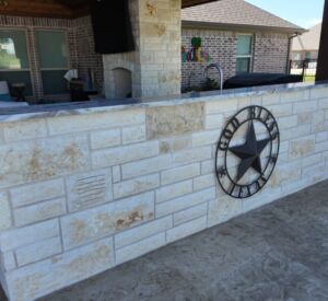 brick wall of outdoor kitchen